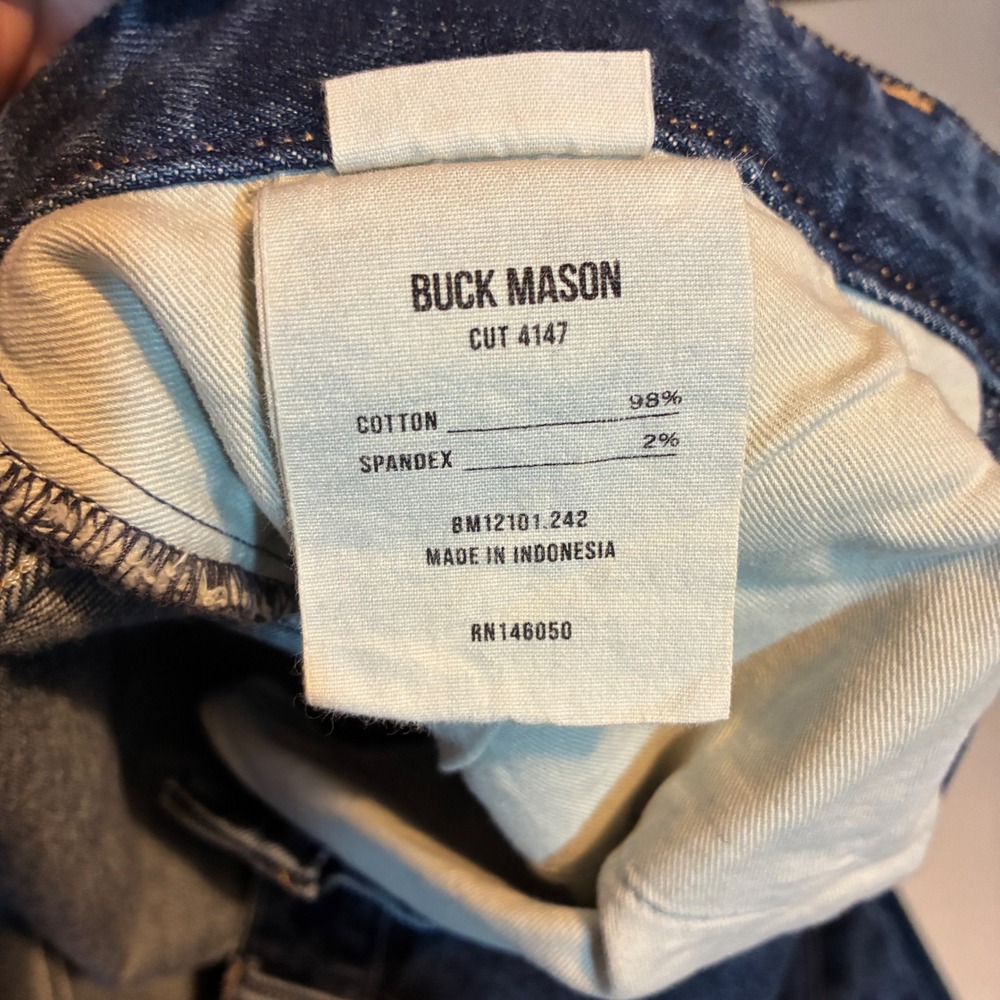 Buck Mason Maverick Slim Jeans Mens 33x34 [Fits 33x33] Button Fly Double Dipped - Picture 14 of 16